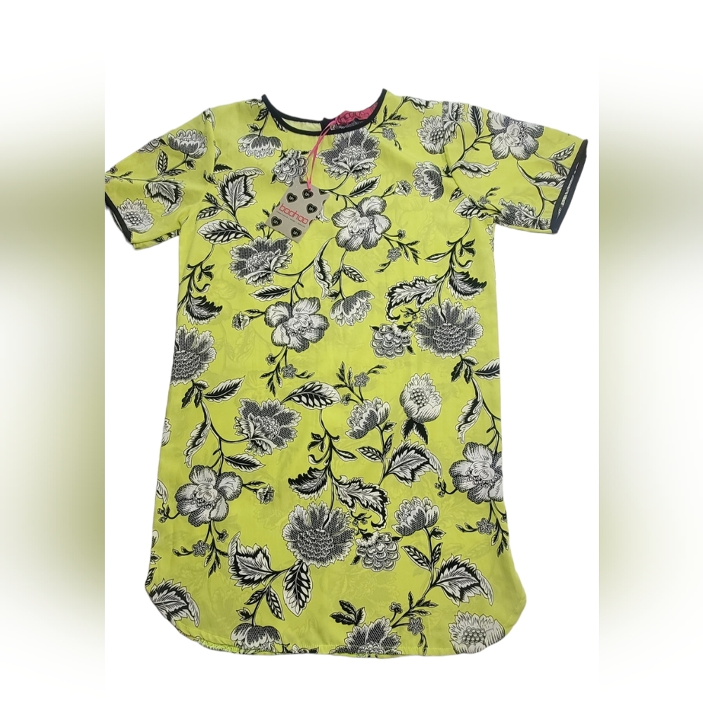 🥰 BOOHOO GREEN FLORAL SHIFT DRESS SIZE: US 6